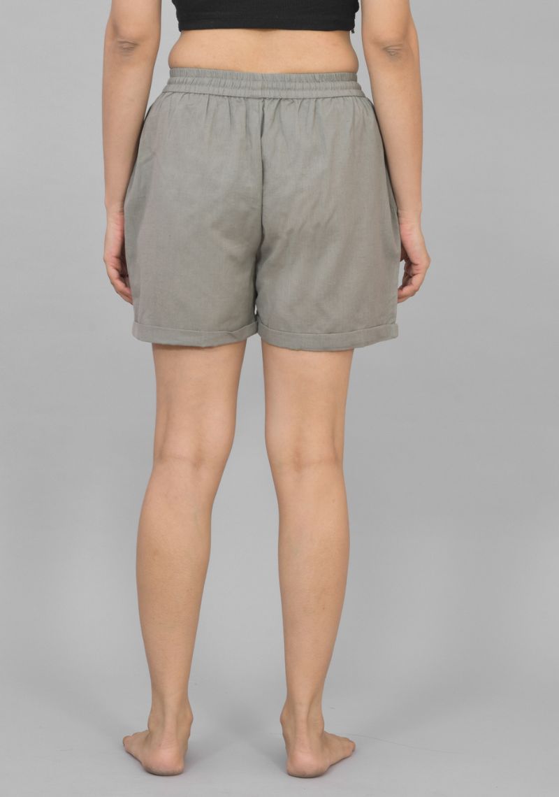 Gray Solid Cotton Shorts