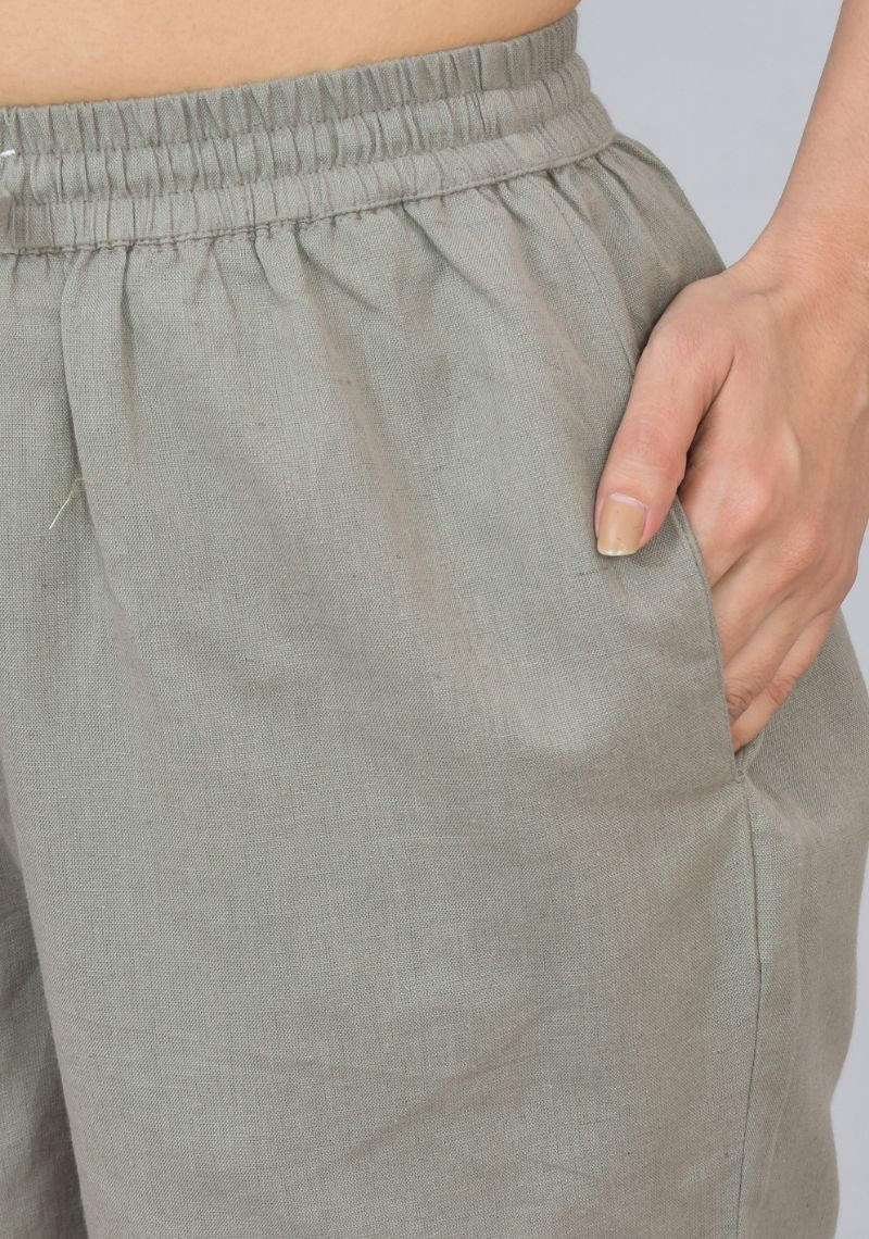 Gray Solid Cotton Shorts