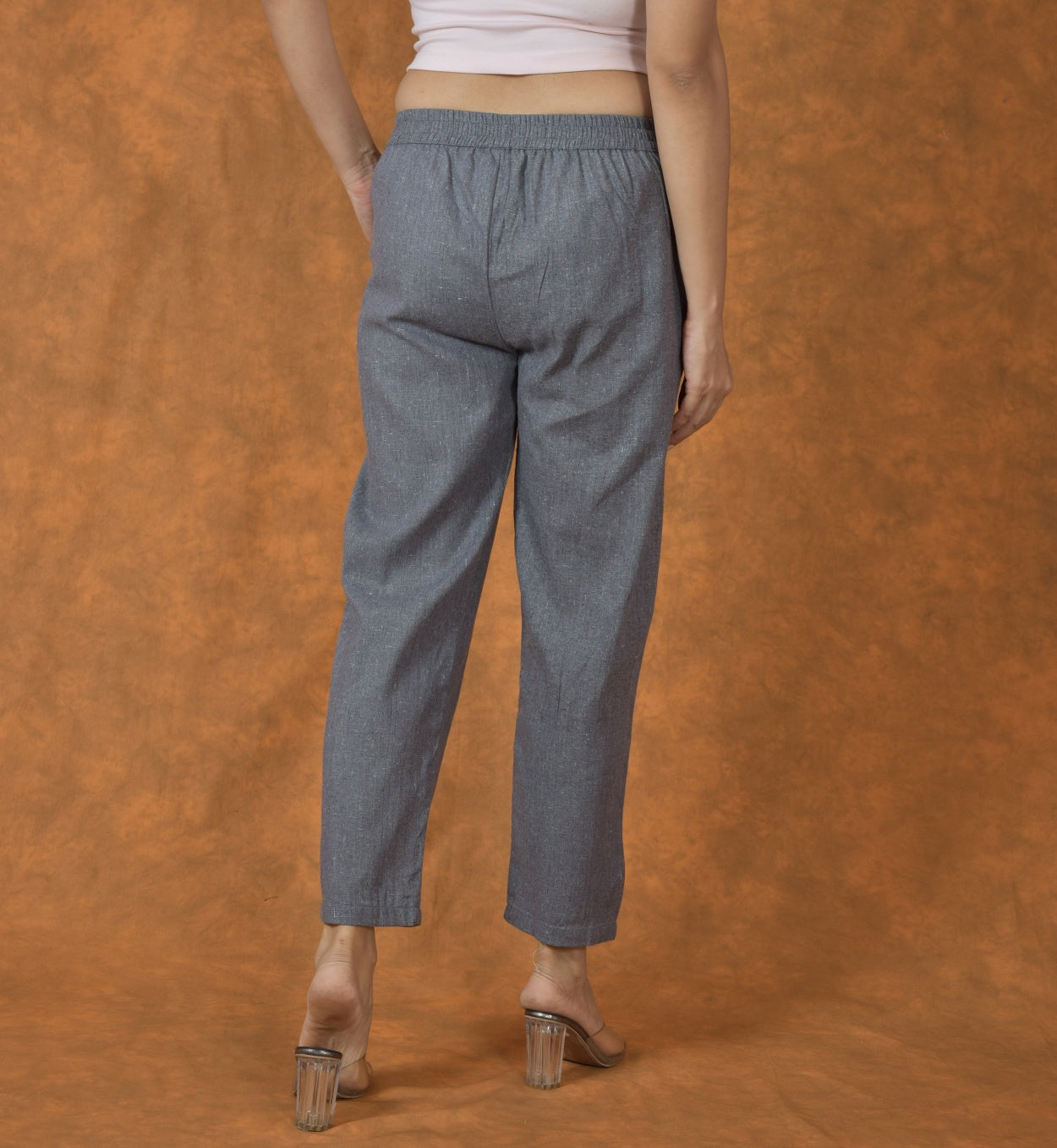 Gray Solid Cotton Trouser Pant