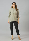 Gray Solid Cotton Women Top