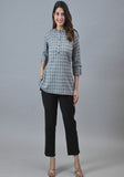 Gray White Cotton Checks Women Top