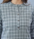 Gray White Cotton Checks Women Top