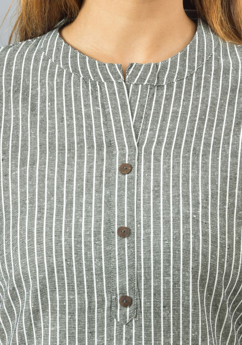 Gray White Cotton Stripe Women Top