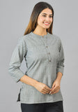 Gray White Cotton Stripe Women Top