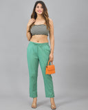 Combo of 2 Green and Black Cotton Flax Women Trouser Pant-10329