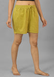 Green Solid Cotton Shorts