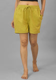 Green Solid Cotton Shorts