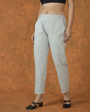 Light Gray Solid Cotton Trouser Pant