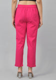 Magenta Pink Solid Cotton Flax Trouser Pants