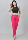 Magenta Pink Solid Cotton Flax Trouser Pants