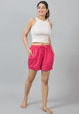 Magenta Pink Solid Cotton Shorts