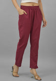 Maroon Solid Cotton Flax Trouser Pants