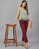 Combo of 2 Olive Green and Maroon Cotton Flax Women Trouser Pant-10384