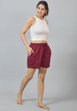 Maroon Solid Cotton Shorts