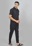 MEN COTTON SHIRT SOLID CO-ORD SET BLACK