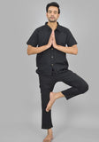 MEN COTTON SHIRT SOLID CO-ORD SET BLACK