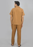 MEN COTTON SHIRT SOLID CO-ORD SET BROWN