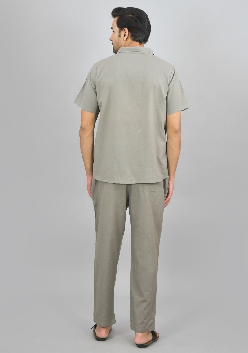 MEN COTTON SHIRT SOLID CO-ORD SET GRAY