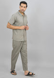 MEN COTTON SHIRT SOLID CO-ORD SET GRAY