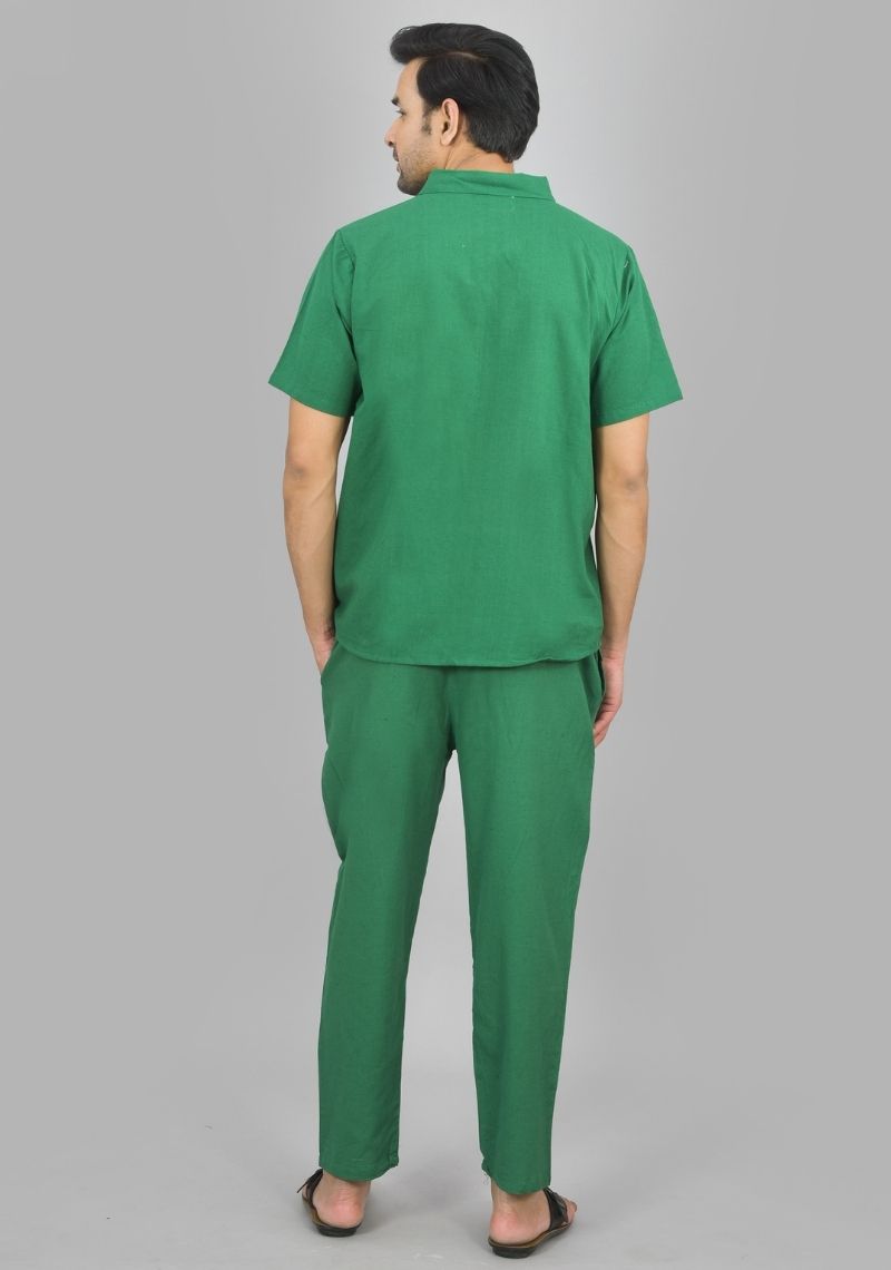 MEN COTTON SHIRT SOLID CO-ORD SET GREEN