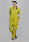 MEN COTTON SHIRT SOLID CO-ORD SET OLIVE GREEN