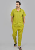 MEN COTTON SHIRT SOLID CO-ORD SET OLIVE GREEN