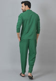 MEN COTTON SOLID CO-ORD SET BOTTLE GREEN-25727