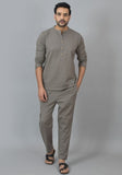 MEN COTTON SOLID CO-ORD SET GRAY-25736