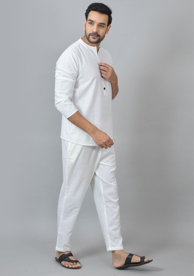 MEN COTTON SOLID CO-ORD SET WHITE