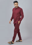 MEN COTTON SOLID CO-ORD SET WINE