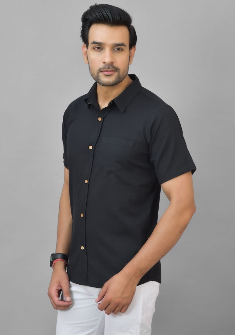 Mens Black Solid Cotton Shirt