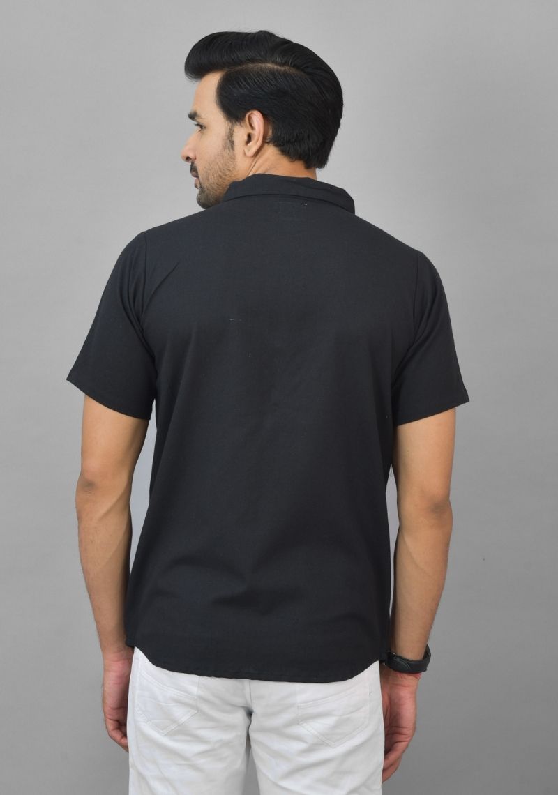 Mens Black Solid Cotton Shirt