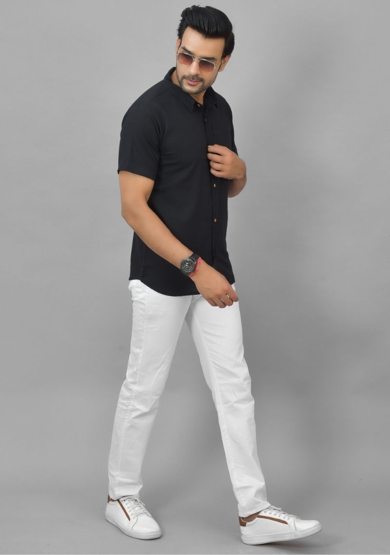 Mens Black Solid Cotton Shirt