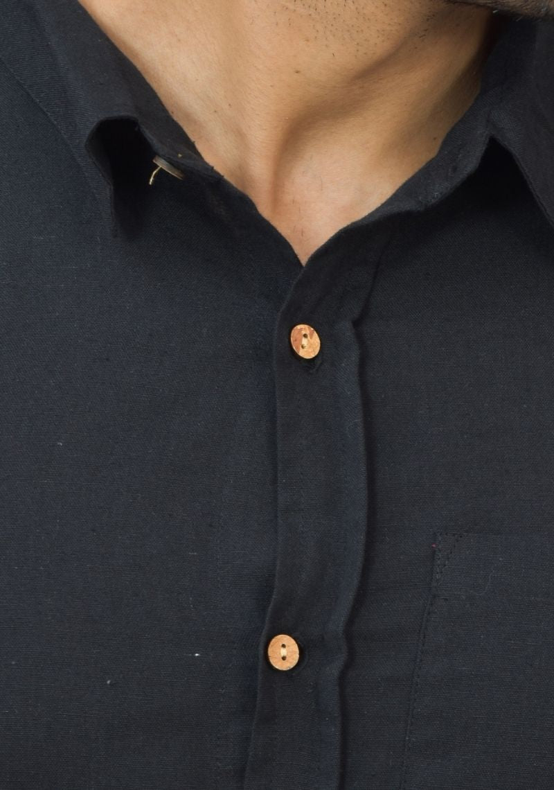 Mens Black Solid Cotton Shirt