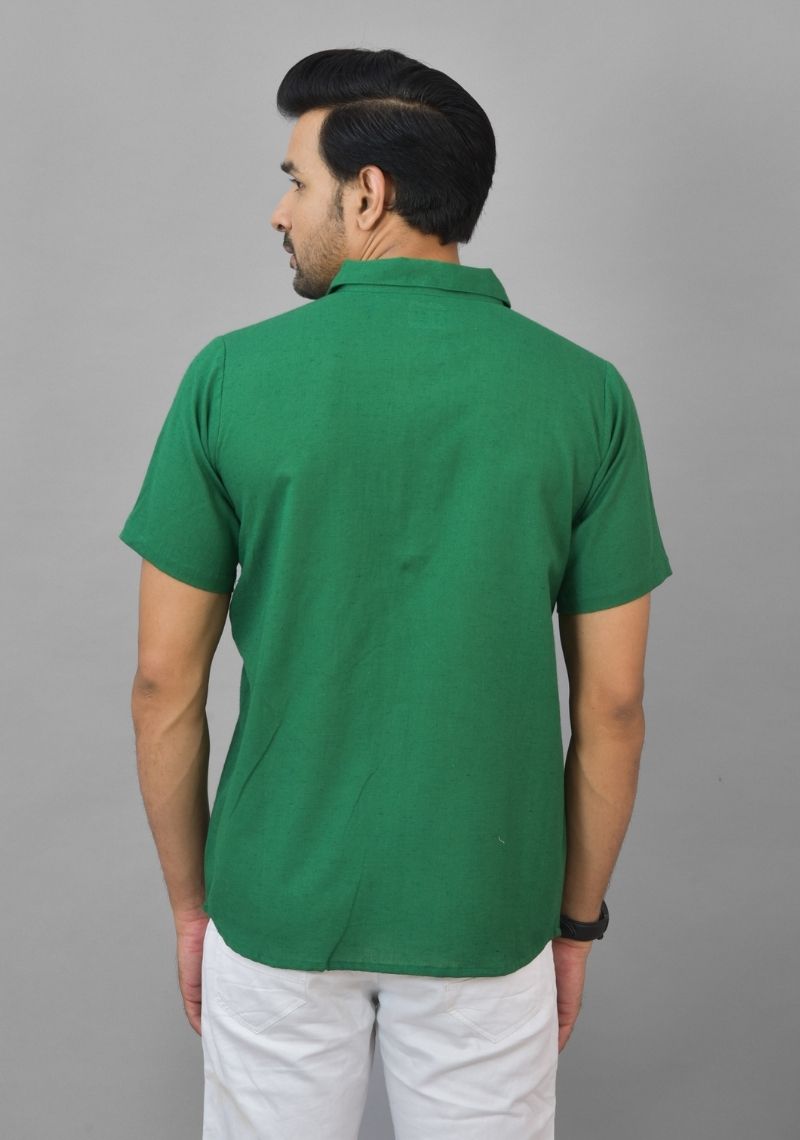 Mens Bottle Green Solid Cotton Shirt