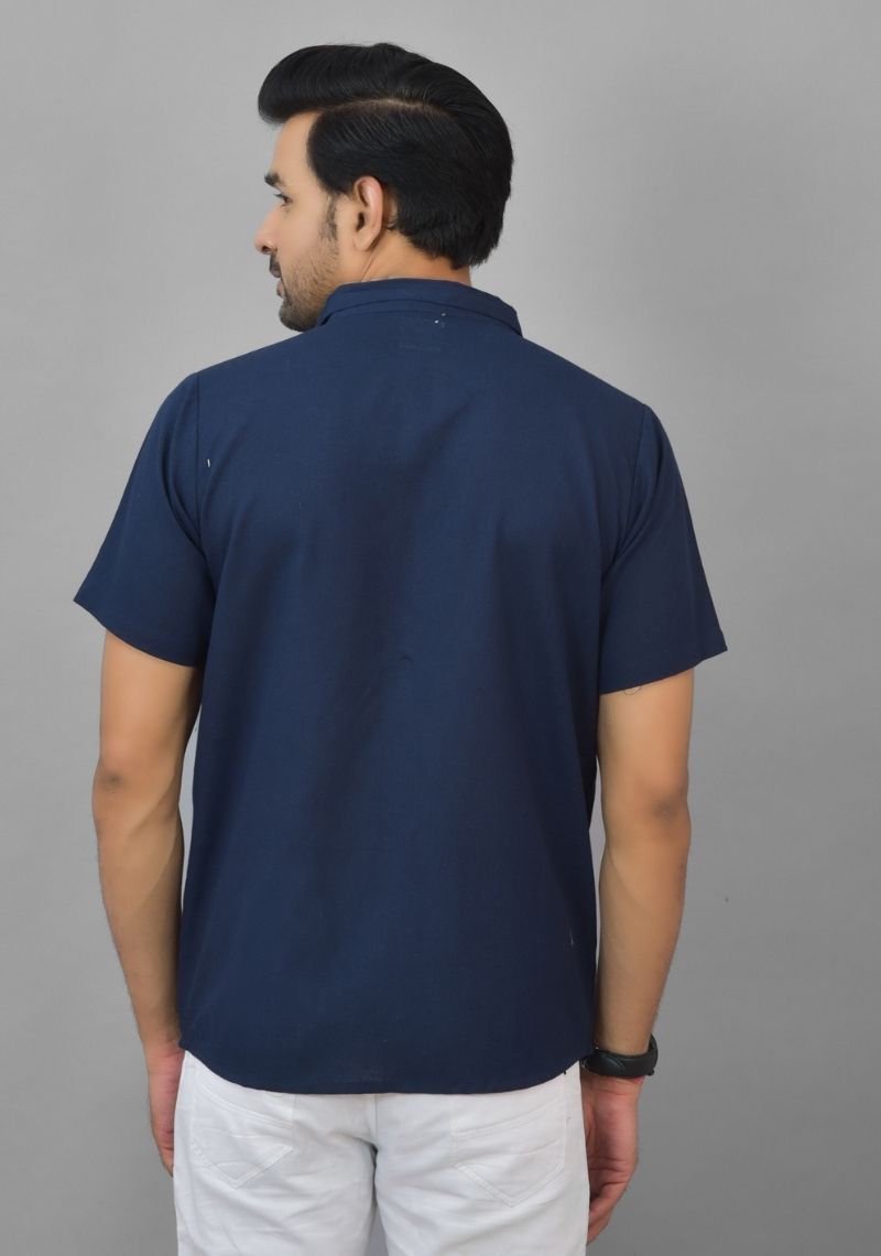 Mens Navy Blue Solid Cotton Shirt