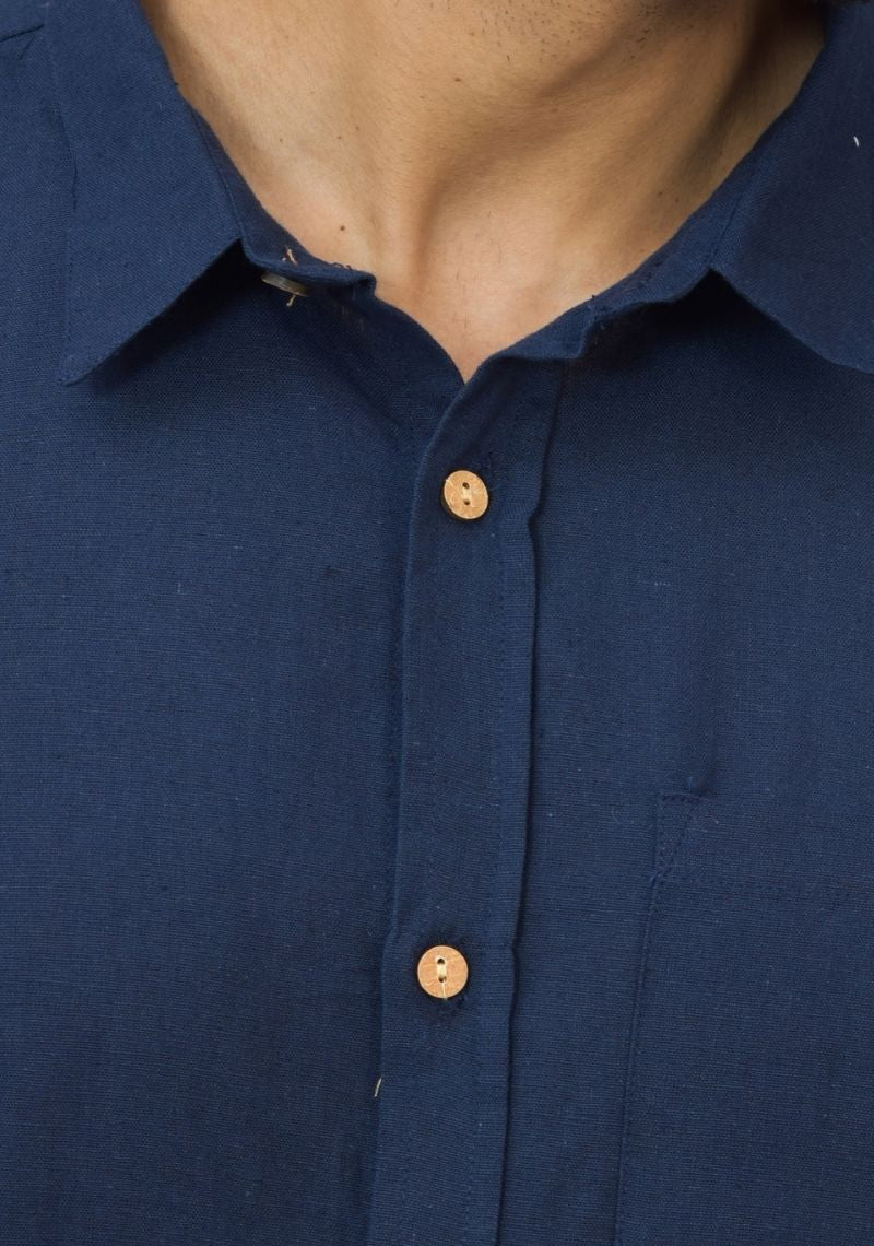 Mens Navy Blue Solid Cotton Shirt