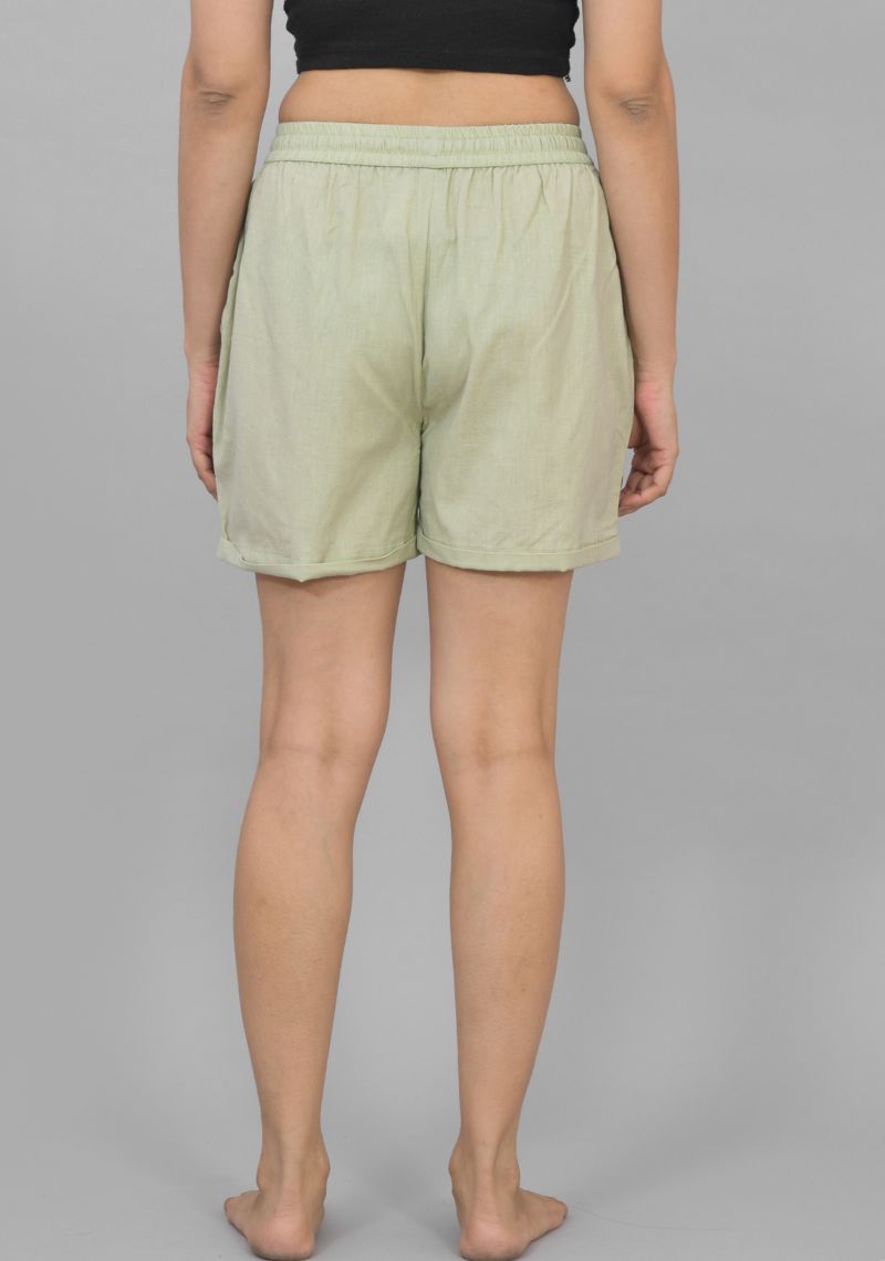 Mint Green Solid Cotton Shorts