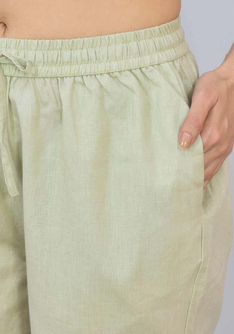 Mint Green Solid Cotton Shorts