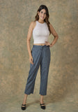 Navy Blue White Cotton Stripe Regular Pant