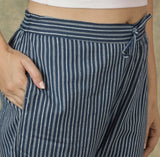 Navy Blue White Cotton Stripe Regular Pant