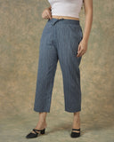 Navy Blue White Cotton Stripe Regular Pant