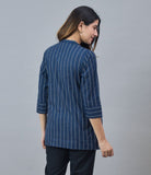 Navy Blue White Cotton Stripe Women Top