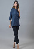 Navy Blue White Cotton Stripe Women Top