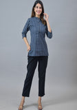 Navy Blue White Cotton Stripe Women Top