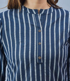 Navy Blue White Cotton Stripe Women Top