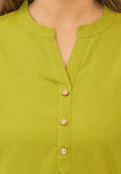 Olive Green Solid Cotton Flax Women Top