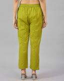 Combo of 2 Olive Green and Beige Cotton Flax Women Trouser Pant-10321