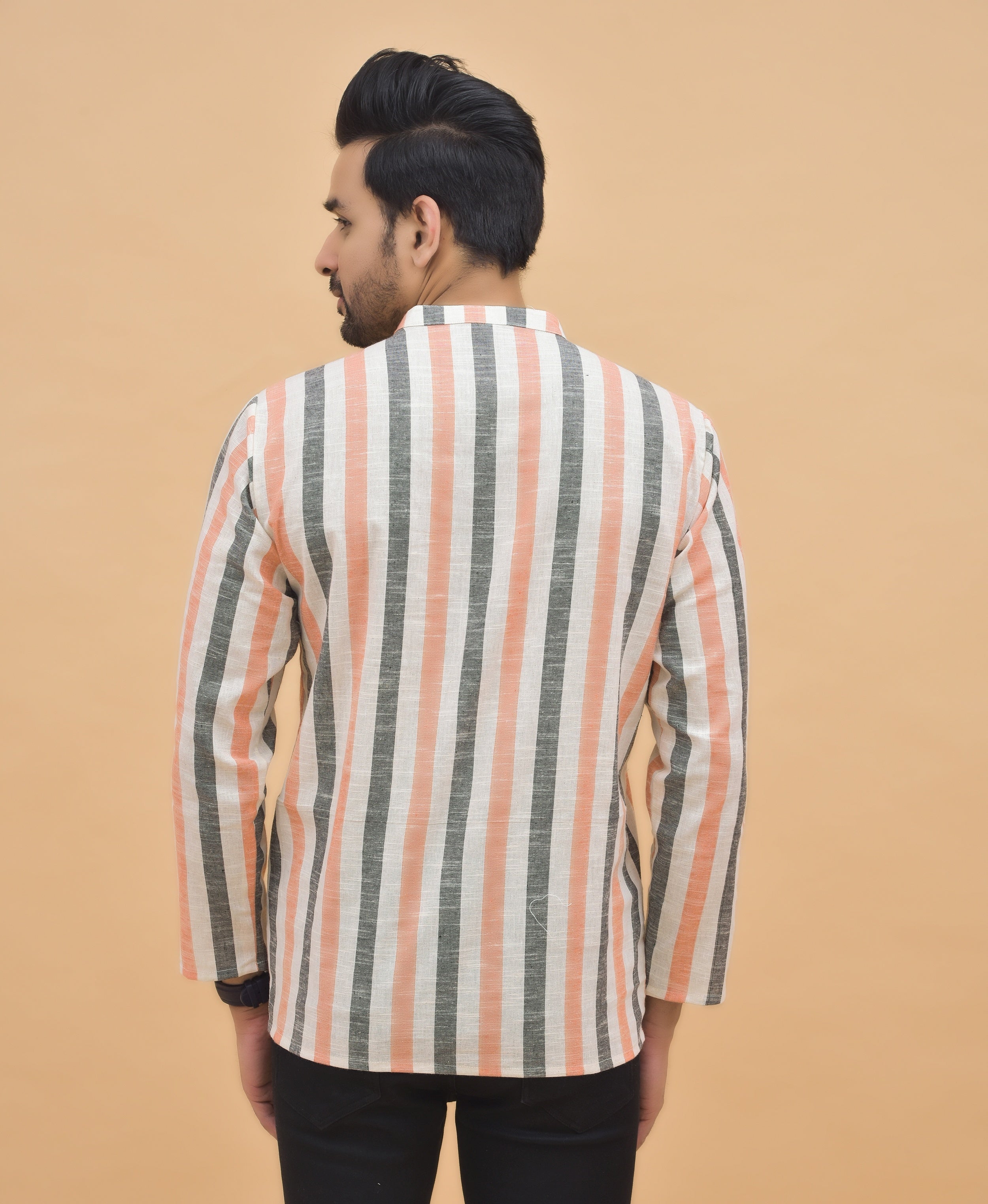 Combo of 3 Men Kurtas Stripe Cotton Handloom Green Pink and Peach