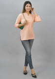 Peach Solid Cotton Flax Women Top